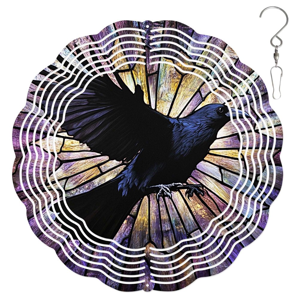10-Inch Metal Wind Spinner Black Crow 3D Bird Wind Spinner, Unique Metal Hanging Kinetic Wind Sculpture Ornament Gifts for Women Yard Art Garden Patio Lawn Indoor Outdoor Decor