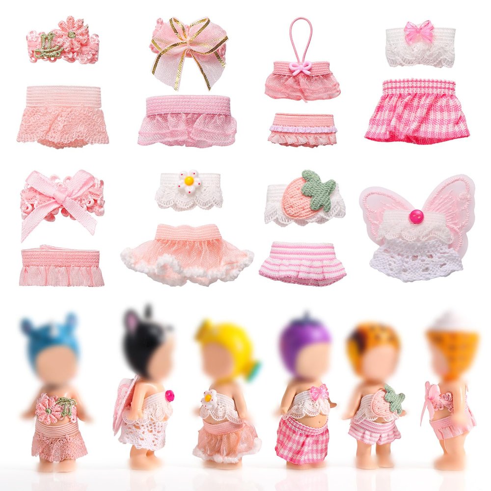 Goktvai 8 Sets 3in/7.62cm Doll Clothes, Cute Doll Accessories with Tops and Skirts for Toy Enthusiasts Display & Decoration (Pink)