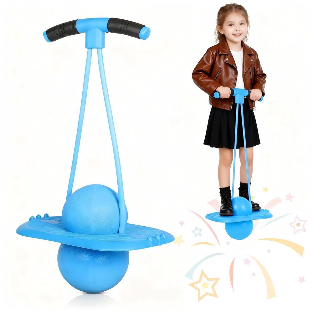 GCCSJ Pogo Ball for KidsJumping Toy for Ages 5+, Sturdy Pogo Stick Alternative with Handle, Safe Hopper Ball for Outdoor Play, Boys & Girls Blue