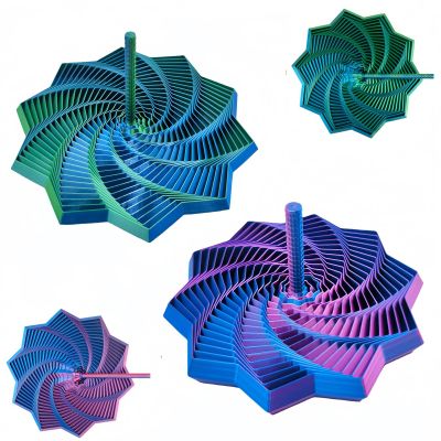 3D Printed Expandable Sensory Fidget Star with Handle, 2025 Fractal Whirling Spiral Desk Toy, MultiColored Transformable Fidget for Stress Relief & Focus (Style-1,3.15Inch)