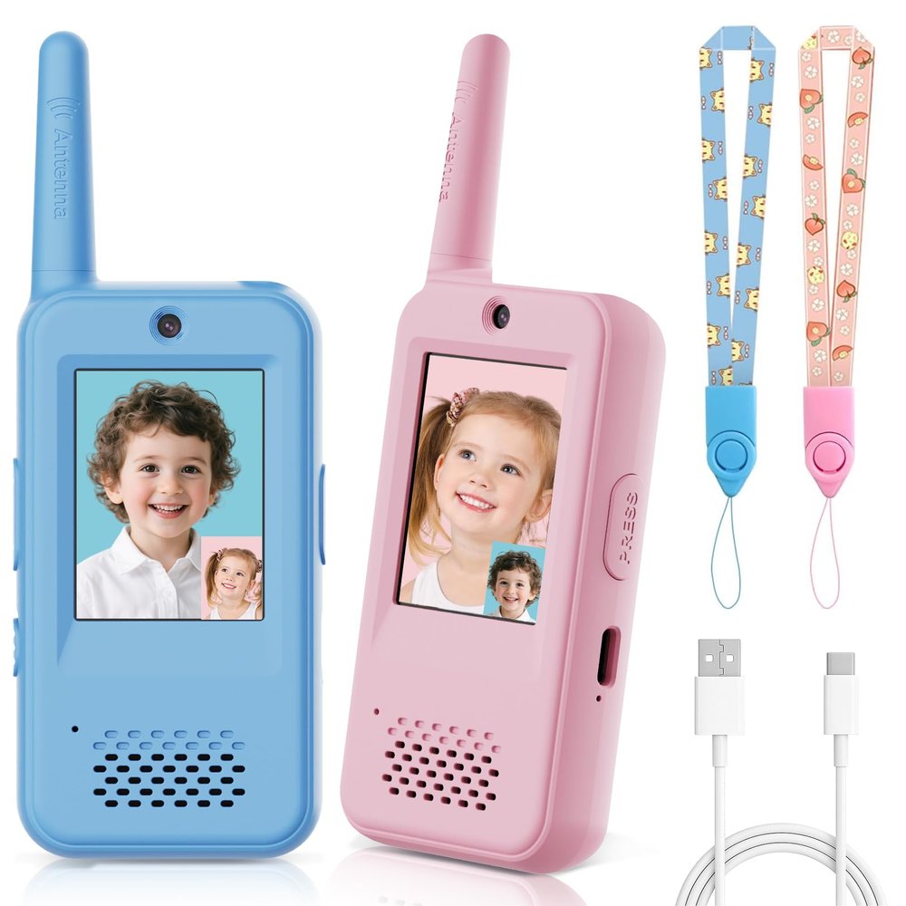 Video Walkie Talkies for Kids with 6 Voice Effects, Support Send Voice, Pictures, Emojis, and Selfies, Christmas Birthday Gifts for Kids Indoor Outdoor Camping