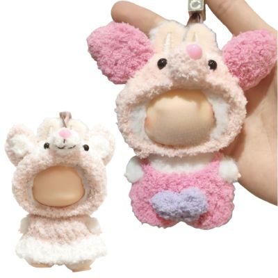 2-Pack Pink Crochet Outfits for 4th Gen Mini 10cm Dolls Pig & Bear-Themed Costumes Compatible with Labubu
