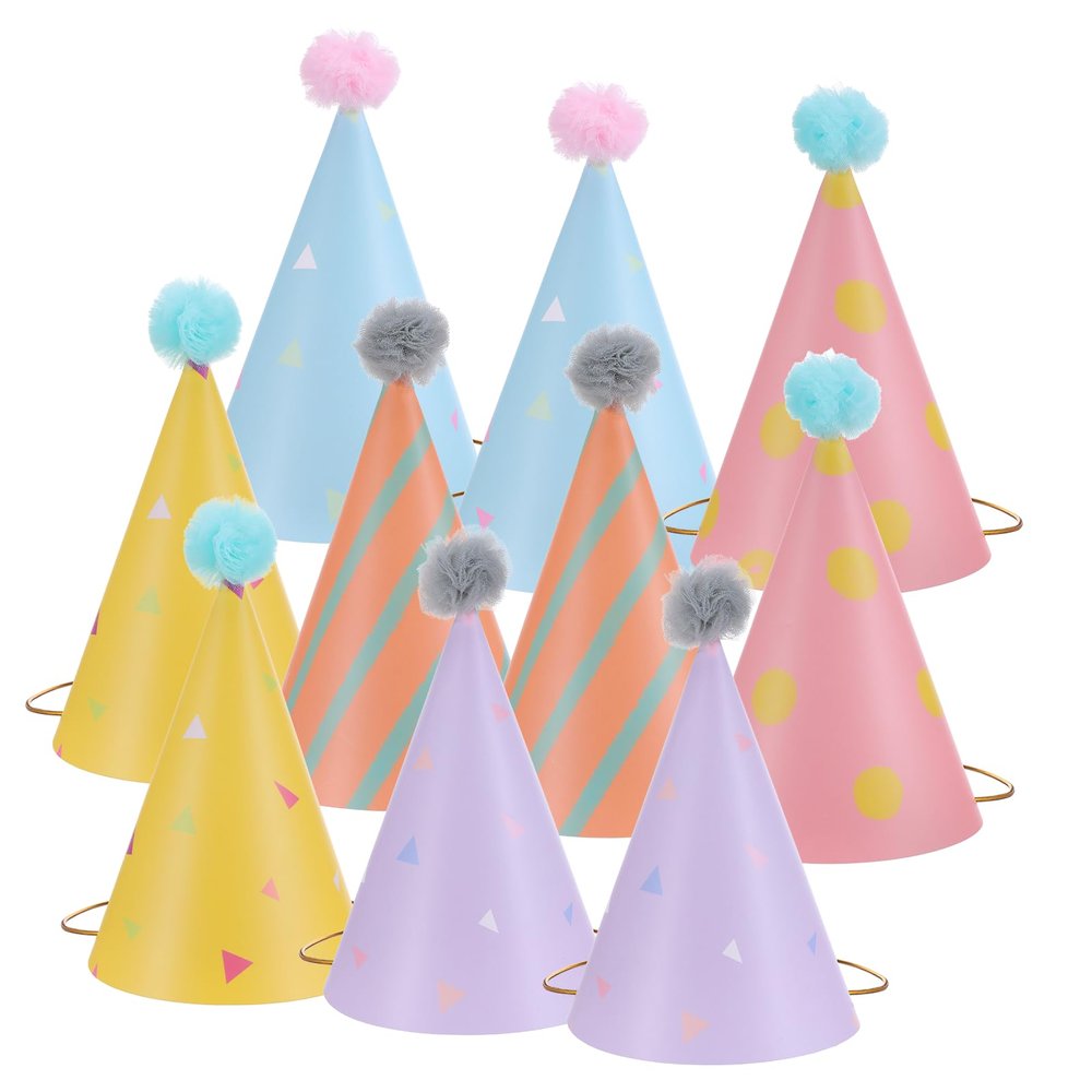 Aeaocvo 10 PCS Birthday Hats for Adults, Party Cone Hats Colorful Paper Hat Celebration Headwear for Girls Boys Baby Shower, Fun Party, Photo Props, Memorable Celebrations