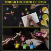 CroBlissful 100 Sets Little Jesus Figures Glow in The Dark with Let Your Light Shine Cards Luminous Mini Rubber Jesus Figurines Toys for Hide and Seek Sunday Religious Gift (Open Arms;Bulb Card) view 4