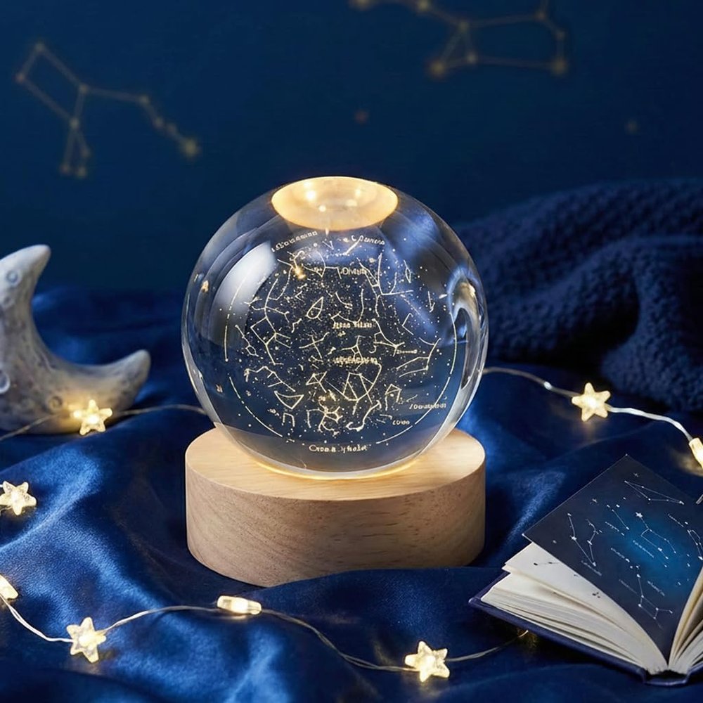 Personalized Star Map Crystal Ball  Custom Name & Date Night Sky, 3D Laser Engraved Constellation Globe with LED Base, Unique Anniversary, Birthday & Valentines Gift