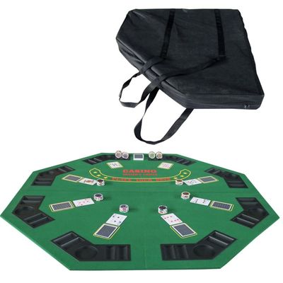 lafengyan 48 Inch Folding Poker Table Top for 8 Players with Felt Surface Octagon Casino Game Layout Mat and Cup Holders Green