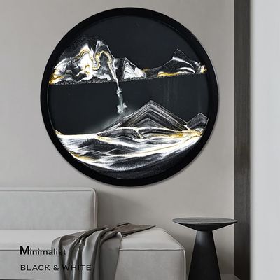 3D Dynamic Sand Art, Liquid Motion Sandscape Picture in Motion, Round Glass Sand Art Display for Relaxing Desktop Home Office Decoration