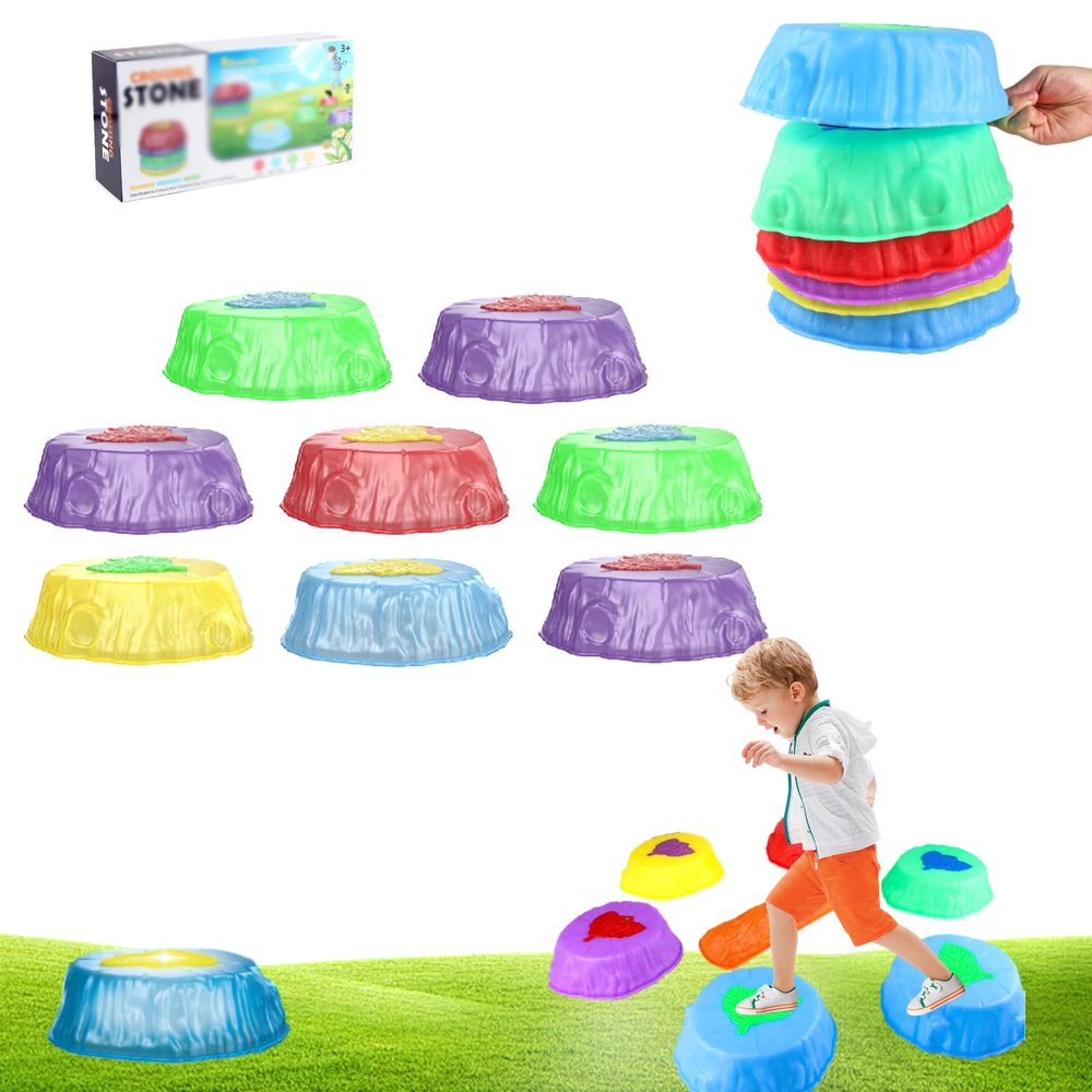 Light up Stepping Stones for Kids, Glow and Music Stepping Stones, Floor Is Lava Stepping Stone, Balance Stepping Stone Kit with Light up Jumping Stone (8PCS)