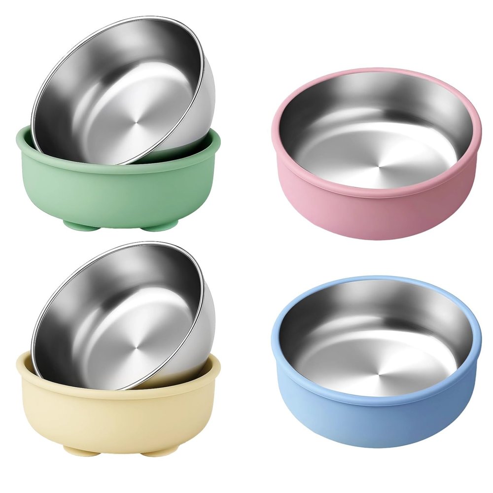 wkao Suction Bowls for Babies - 4 Stainless Steel, Multiple Colors