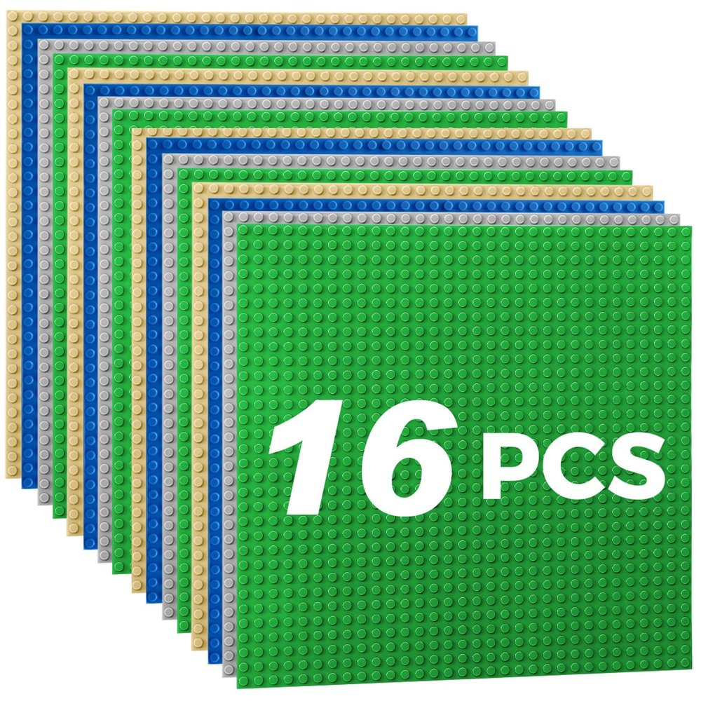 Etarnfly Classic Baseplates Building Plates-16 Pack 10" x 10" Building Boards,100% Compatible with All Major Brands and Activity Table, Creative Platforms Mats for Toy Bricks,Sand Green Gray Blue