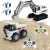 2-in-1 Remote Control Construction Vehicles Set: RC Excavator & Dump Truck with Alloy Parts, Realistic Lights & Sound Effects | Construction Toys for Boys Kids Ages 6+ | Birthday view 1