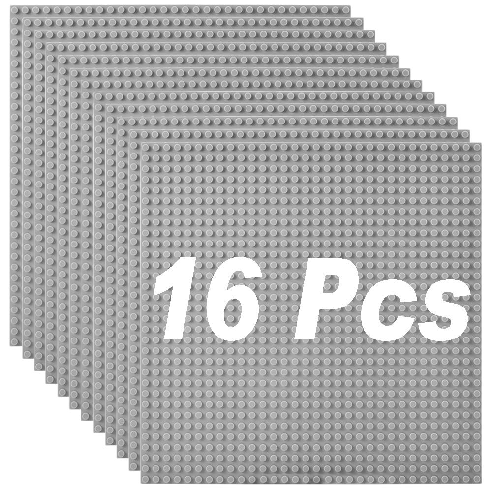 Etarnfly Classic Baseplates Building Plates-10" x 10" Building Boards,100% Compatible with All Major Brands and Activity Table, Creative Platforms Mats for Toy Bricks (Gray-16, 16 Pack)