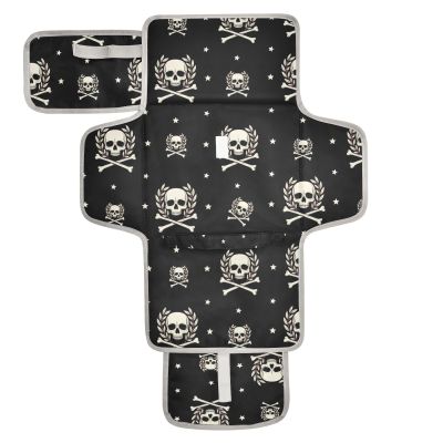 Stars Skull Black Print Portable Baby Changing Pad Diaper Changing Table Mat Foldable Water-Resistant Changing Station with Built-in Pillow for Baby Gifts Stuff Newborn