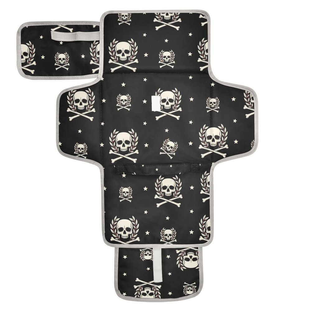 Stars Skull Black Print Portable Baby Changing Pad Diaper Changing Table Mat Foldable Water-Resistant Changing Station with Built-in Pillow for Baby Gifts Stuff Newborn