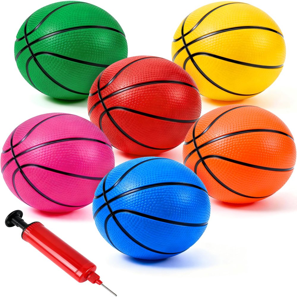 LAO XUE 6 Pack Mini Basketball Set with Pump,6" Inflatable Small Balls Replacement for Indoo & Outdoor Mini Hoop,Multicolor Basketball for Kids,Toddlers