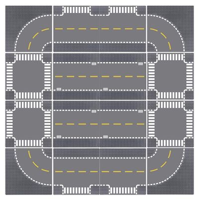 Lekebaby 16 Pack 10" x 10" City Street Baseplates, 4 Curve / 4 T-Junction / 4 Straight / 4 Junction, Grey, HO Scale, Compatible with Major Brands