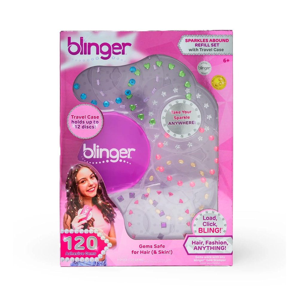 blinger Sparkles Abound 120 Colorful Hair-Safe Gems with Travel Case | Refill Pack for Hair Gem Stamper