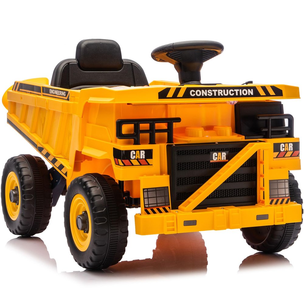 12V Kids Ride On Car, Construction Truck Remote Control Manual Operated, Real Digging Bucket, Electric Car Vehicle for Boys & Girls, Outdoor Toy, Birthday Gift (Yellow)