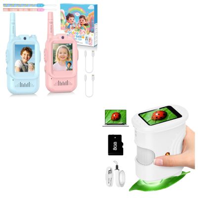 Video Walkie Talkies for Kids + Microscope for Kids White