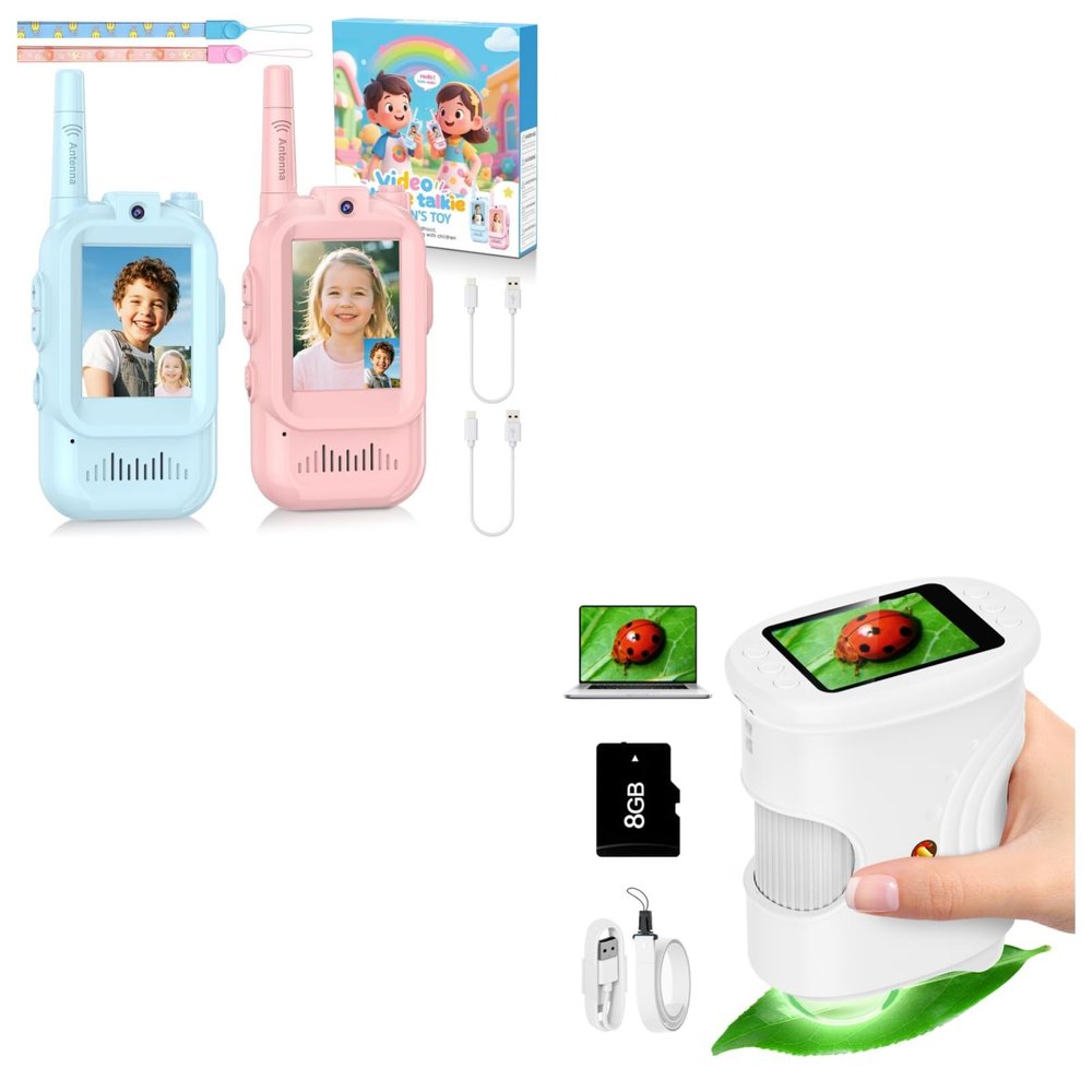 Video Walkie Talkies for Kids + Microscope for Kids White