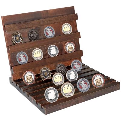 wkao Wood Coin Display Stand, Tiered Collector's Rack, Versatile Medals Holder for Home Or Office