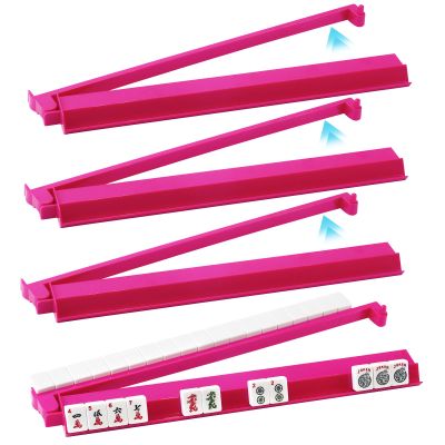 AzulHome 4 PCs Mahjong Racks with Pushers, 18'' Berry Pink Acrylic Mahjong Tile Racks/Trays/Holders Set of 4, Modern American Mahjong Tile Racks with Built-in Pushers (Berry Pink)