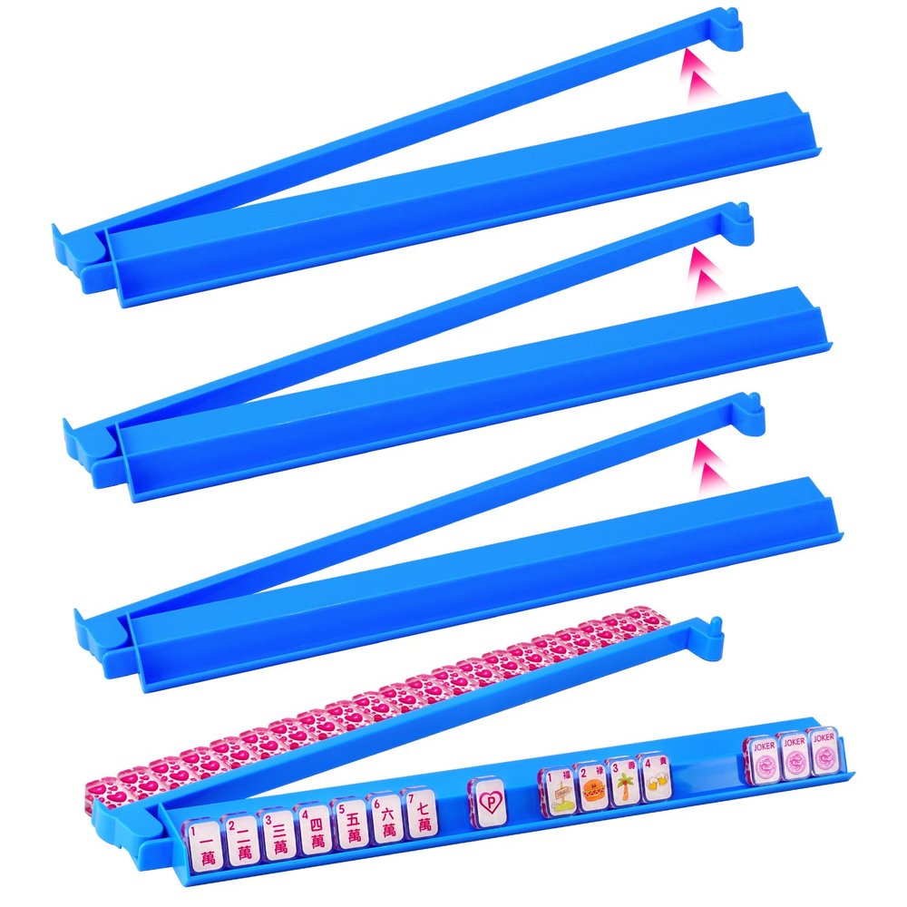 AzulHome 4 PCs Mahjong Racks with Pushers, 18'' Blue Acrylic Mahjong Tile Racks/Trays/Holders Set of 4, Modern American Mahjong Tile Racks with Built-in Pushers (Blue)