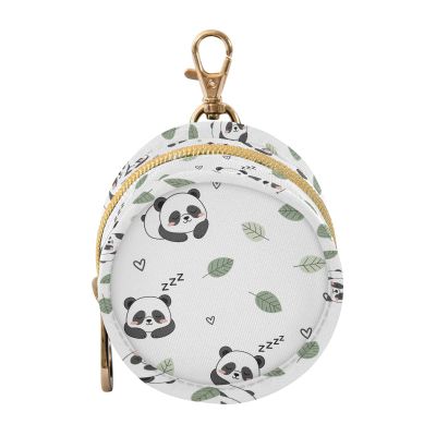 Panda Leaf White Print Pacifier Holder Case with Metal Clip Portable Pacifier Storage Case for Baby Girls