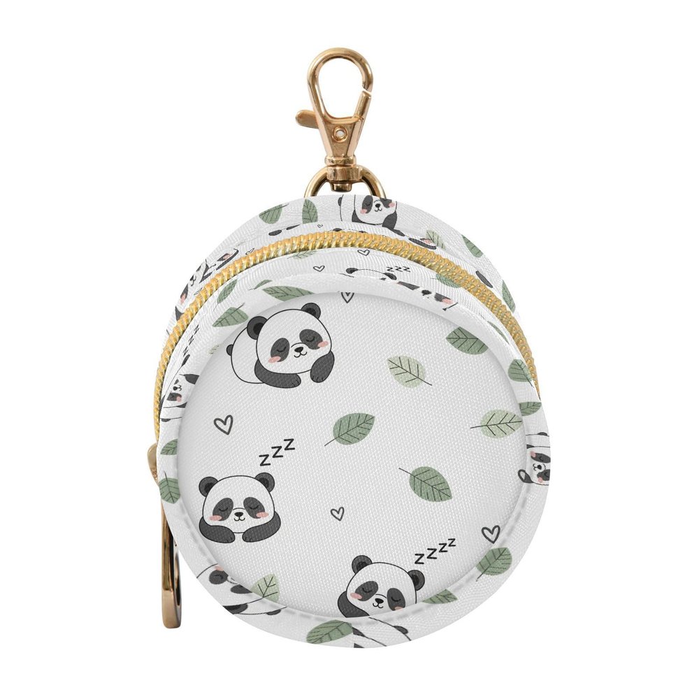 Panda Leaf White Print Pacifier Holder Case with Metal Clip Portable Pacifier Storage Case for Baby Girls