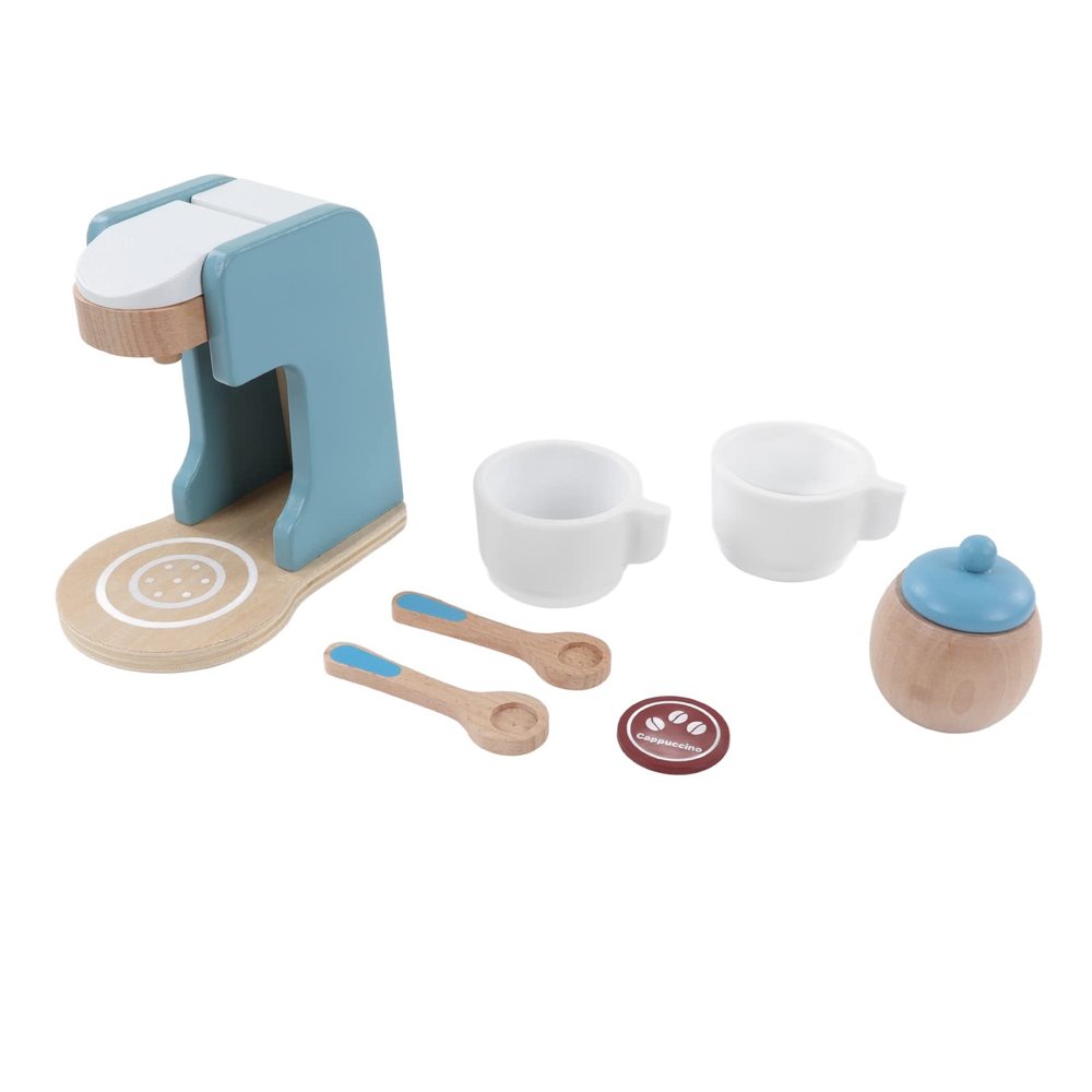 Coffee Maker Toy, Play with Imagination Strong Wood Glossy Mild Colors Wooden Coffee Maker for Role Play Boys Girls