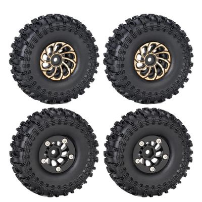4Pcs 1.0 Inch Brass Beadlock Wheel Hub Rims Tires Set 62x22mm Compatible with SCX24 AX24 1 24 RC Crawler Car(B 4PCS)