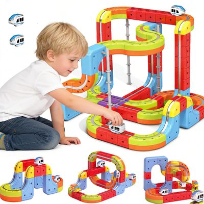 Electric Train Set Tracks, Toy Train Race Tracks, 3D Infinity Modular Cube Building Blocks Freely Assembled, STEM Learning Toy Fun 1 Pack of Gifts for Kids Toddlers Boys & Girls