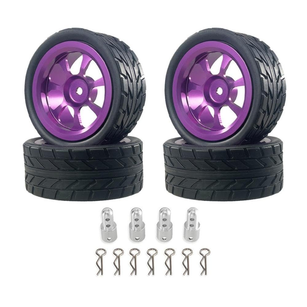 65mm Strength Metal Wheel Tires 14303 14304 14302 14301 Compatible with 1/14 RC Car(Purple)