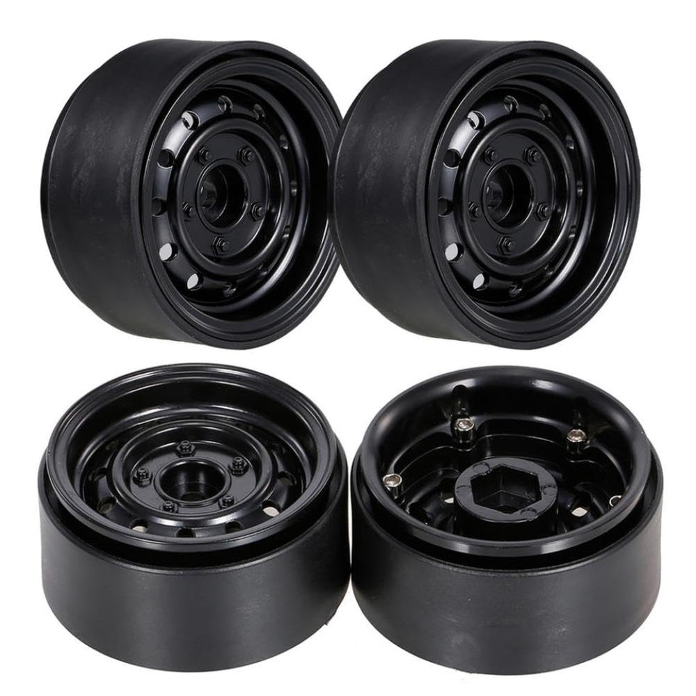 4Pcs 1.9 Inch 12 Holes Beadlock Wheel Rim Hub for 1 10 RC Crawler Car 90046 Trxs(Black)