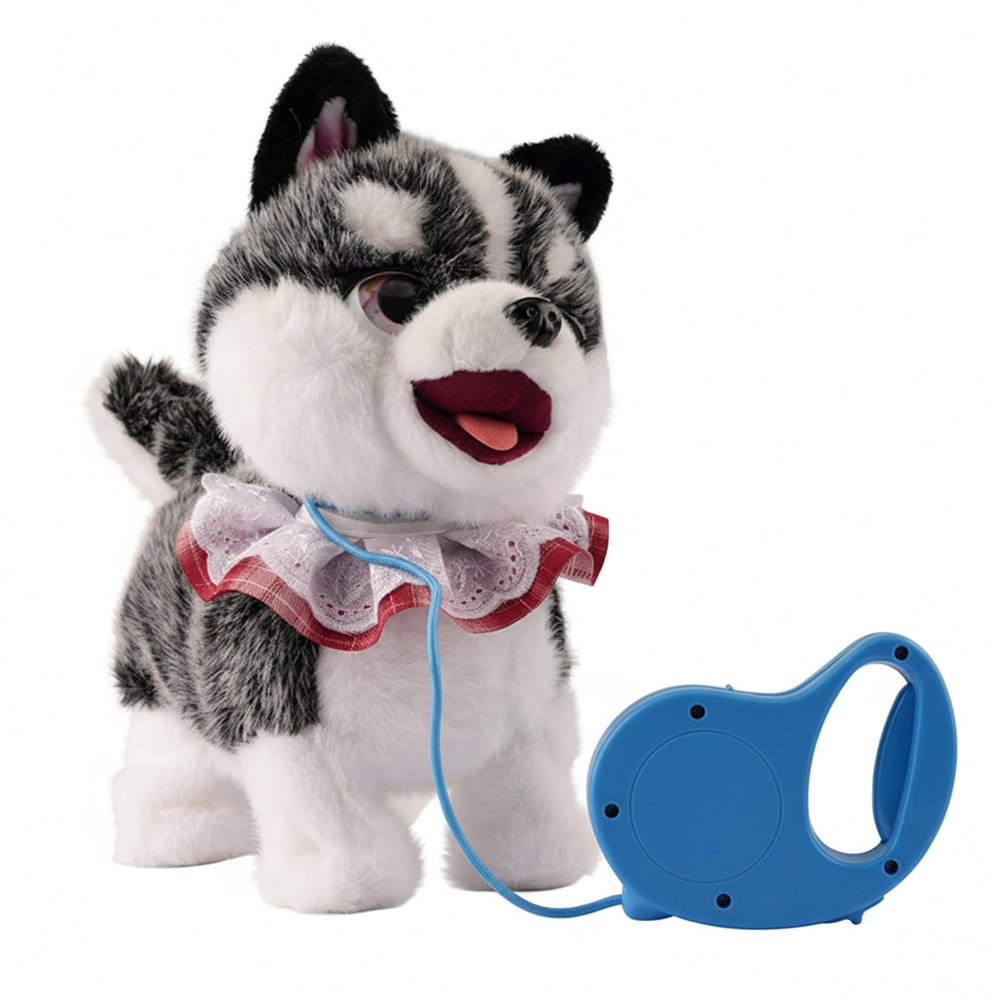 Electronic Robot Puppy Simulated Plush Puppy Dog with Touch Sensing, Voice Mimic,Sounds, Tongue & Licking Motion, Leash Remote, Soft Fur Animal Toy Gift Birthday Present