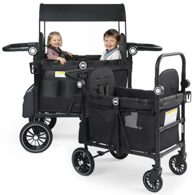 TODEFULL Stroller Wagon for 2 Kids, Foldable Push Wagon for Toddlers Baby with Canopy, Large Storage, 5-Point Harness, Adjustable Handle for Family Outdoor Activities