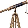 Handcrafted Antique Brass Telescope  Black Leather Wrapped Spyglass with Adjustable Wooden/Brass Tripod view 2