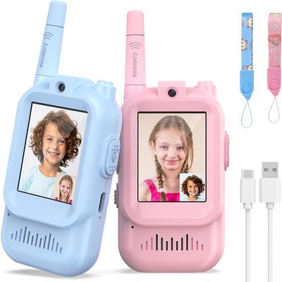 Pomya 2Pcs Walkie Kids Talkies with Anti Loss Lanyard, 500M Long Distance Communication, 1 to 1 Auto Pairing, Fun Voice Changing for Birthday Festival Gifts