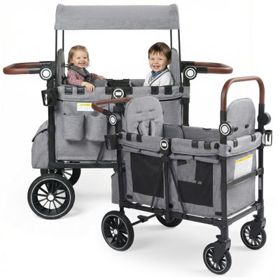 TODEFULL Stroller Wagon for 2 Kids, Foldable Push Wagon for Toddlers Baby with Canopy, Large Storage, 5-Point Harness, Adjustable Handle for Family Outdoor Activities