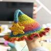 BBPIG Handmade Crochet Rainbow Witch Hat with Star, Kids Colorful Striped Wizard Cap, Whimsical Costume Accessory Christmas Hat Baby Elf Beanie Party Hat for Holiday,New Years with boy and girl view 2
