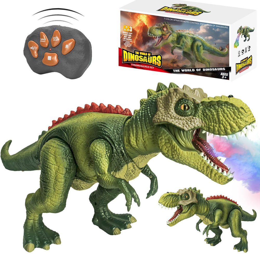 Fire Breathing Dragon Toy, Fire Breath Dino - Roaring Sounds & Real Mist Spray, Realistic Walking Movements & Glowing LED Eyes, RC Walking & Spins, Gifts for Boys Girls Ages 3+