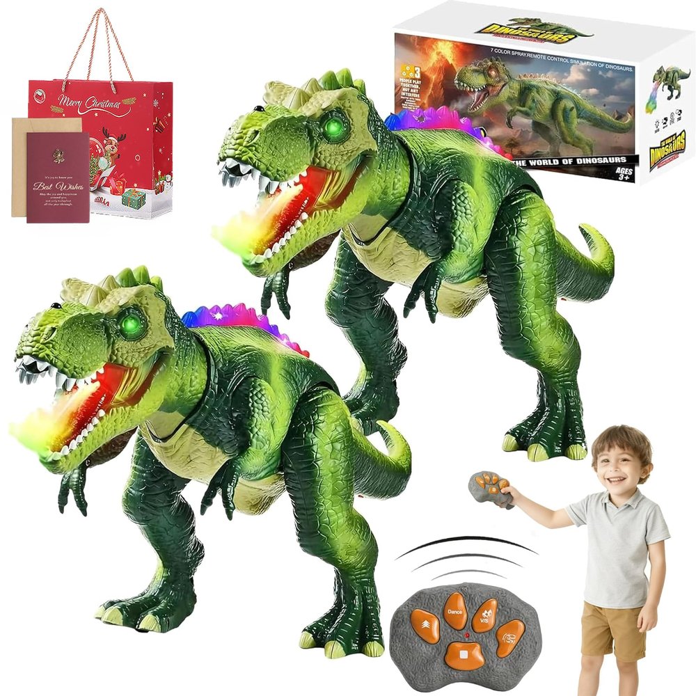 Fire Breathing Dragon Toy, Fire Breath Dino with 7 Color LED Lights Walking Robot Dinosaur, FireBreathing Dinosaur Toy, Rc Walking & Spins, Realistic Roaring Sound Christmas & Birthday (2pcs)