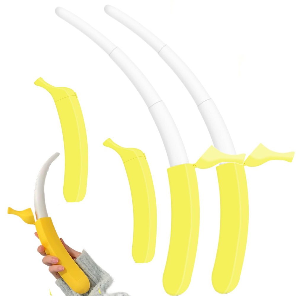 Funny Retractable Banana Sword with Hidden Blade,3D Printed Plastic Banana Wand Extendable Banana Sword Holiday Role (2pcs Bright Yellow)