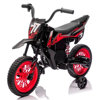 12V Electric Kids Motorcycle, Ride on Motorcycle with Twist Grip Throttle, Treaded Tires, Training Wheels, Music, 3.1mph Top Speed, Ages 3-6 Years Old, Black