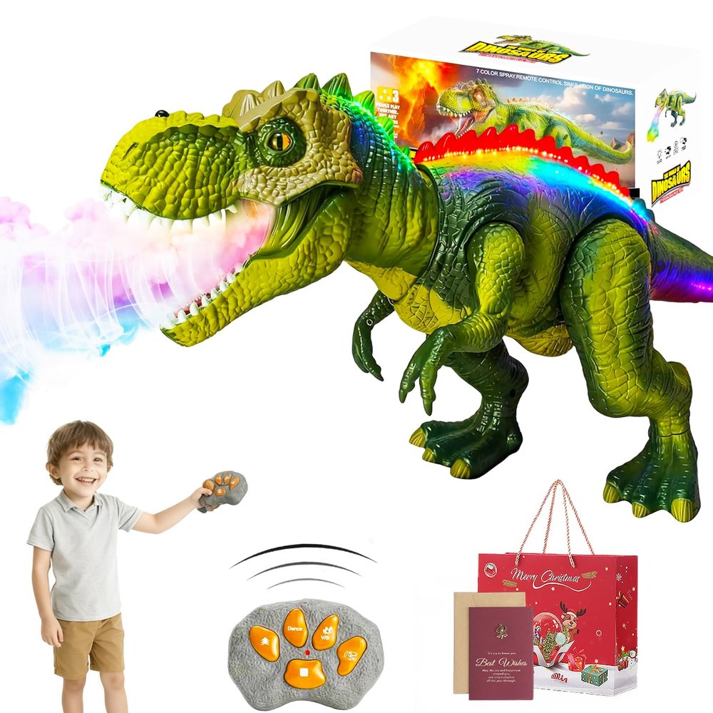 Fire Breathing Dragon Toy, Fire Breath Dino with 7 Color LED Lights Walking Robot Dinosaur, FireBreathing Dinosaur Toy, Rc Walking & Spins, Realistic Roaring Sound Christmas & Birthday (1pcs)