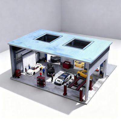 1/64 LED Lighted Diorama Garage Display Case for Hot Wheels, Matchbox & Mini GT Diecast Cars, Ideal for 1:64 Model Car Collection Display & Showcase (Factory Builiding)