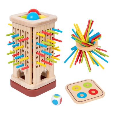 Color Tower Balance Game - Wooden Stick Set, Dice Coordination Toy, Family Stacking Game | Fine Motor Skill Training, Patience Building Activity for Children Preschool Boys Girl Kids