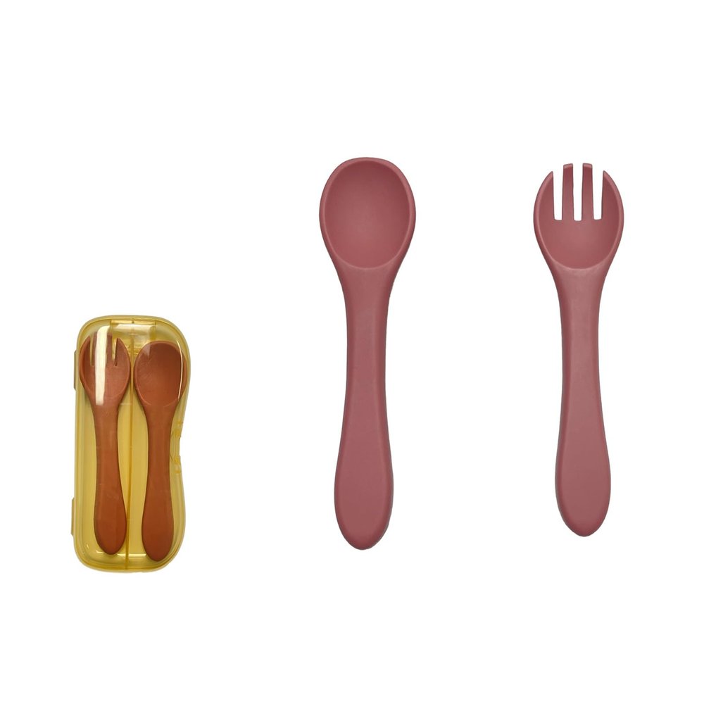 2 Pack Silicone Baby Spoon and Fork Set, First Stage Toddler Self Feeding Utensils, First Stage Feeding Spoons for Infants, Baby LED Weaning Feeding Supplies Training Spoon, Toddler Utensils