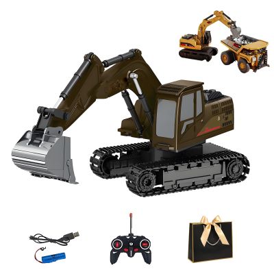 Mini Excavator Toy Remote Control, 1:64 Premium Alloy Mini RC Construction Set  Forklift, Excavator & Dump Truck, 3-Speed Settings, Remote Control Turn Off Lights, A Great Gift for Kids (Gray)