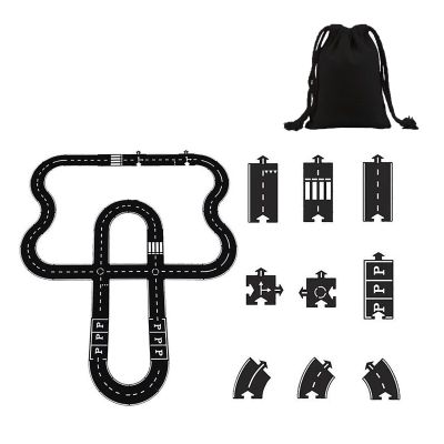 Flexible Rubber Road Puzzle Track Pieces, Flexible Expressway Circuit Set Toy, Waterproof Indestructible Modular Puzzle Car Highway Tracks, DIY Car Playset for Indoor Outdoor Bath (E-PCS)